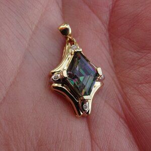 14K Diamond and Mystic Topaz Pendant No Chain